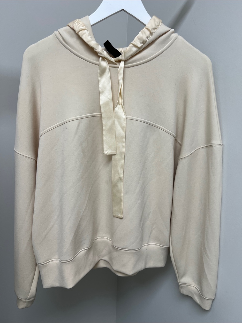 Marc Cain Cream Satin-Trim Hooded Sweatshirt